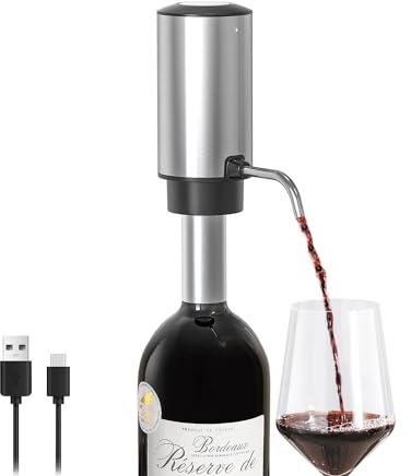 ELMWAY Electric Wine Aerator & Pourer, Rechargeable Stainless Steel Dispenser, Enhances Flavor & Pour
