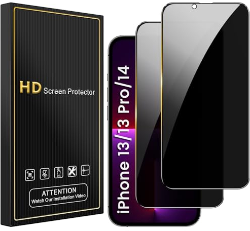 Romkasi Sichtschutz für iPhone 14/13/13 Pro 6,1 Zoll, Anti-Spy Panzer Schutz Glas Folie Schutzfolie, Einfache Installation Blasenfrei 9H Härte 2 Stück