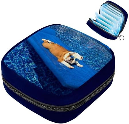 Sac de Rangement pour Serviettes hygiéniques,Sac pour tampons,Sac pour Serviettes hygiéniques,Chien et Piscine Bleue