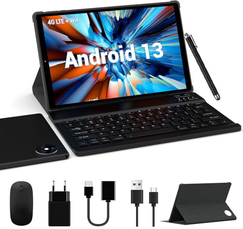 FASTWD 2024 Newest Tablet 14 Zoll Android 13, Touchscreen mit 5G WLAN, 19 GB + 256 GB/11580 mAh/12 W/13 + 8 MP/Octa-Core/Face ID/TÜV/GMS/Widevine L3/BT5.0/GPS/Tablet mit Schutzhülle, Grau