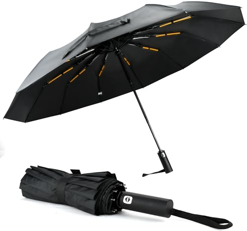 MSIHEY Regenschirm Sturmfest, Automatischer Öffnen & Schließen Taschenschirm mit 12 Fiberglasrippen, Kompakter Faltbarer Regenschirm für Damen und Herren