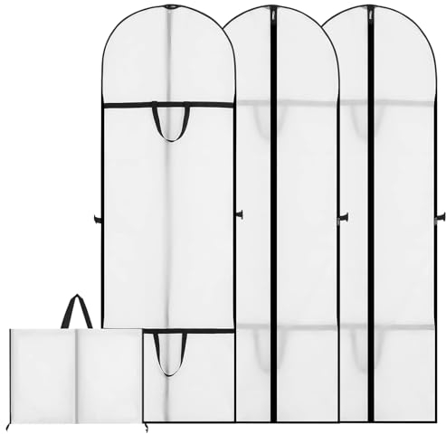 Aiuuee 3 Pezzi Borsa Porta Abiti Lungo 180 x 60cm, Pieghevole PEVA Copriabiti Lunghi Copertura Vestit con Cerniera, Impermeabile Antipolvere Borsa Custodia Abiti Lunghi(Bianco)