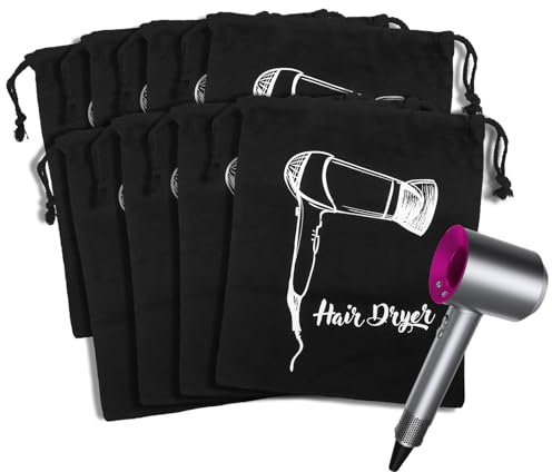 Hair Dryer Bags Bulk, Hairdryers Storage Drawstring Pouch, Blow Dryer Case Container Hairdryer and Styling Tools Accessories Bags for Hotel Home Bathroom Travel 35 x 30 CM (Black 8 PCS)