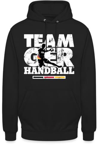 Spreadshirt Team Germany Handball Spieler-Print mit Deutschlandflagge Unisex Hoodie, 3XL, Schwarz