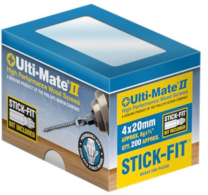 Ulti-Mate Woodscrews - 4.0 x 20mm Bright Zinc Plated - Box 200