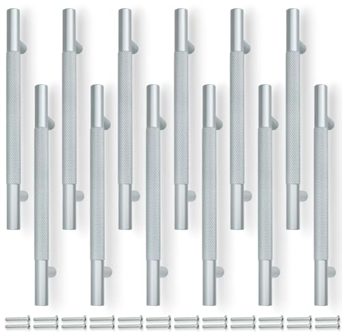 Bwintech 12 Pack Grey 181MM Knurled Cupboard Handles, 128MM Hole Centers Furniture Drawer Pulls Cupboard Knobs Cabinet Handles