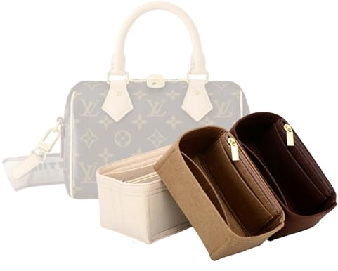 LinerLink Taschen-Organizer für LV Speedy Bandoulière 35 Taschen (L x H x T): 35 x 23 x 18 cm, handgefertigter Tascheneinsatz, 2 mm Filztascheneinsatz, Damen-Handtaschenformer (Braun, Stil B)