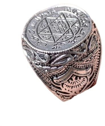 HAODUOO Islam Muslim Rune Sechseckiger Stern Ring Herren Damen Ring Metall Großer Ring Partyschmuck Größe 5-11