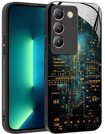 YUXING Cover per Vivo V40 SE - Abstact Art Geometry Pattern Antigraffio Vetro Back Cover, Custodia Antiurto Antiscivolo Sottile (Cyberpunk)
