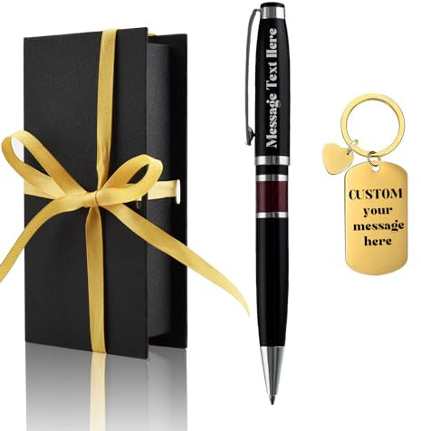 Yastar Bolígrafo de negocios personalizado con llavero personalizado, juego de bolígrafos con caja de regalo, 2 recambios de tinta negra grabados con tus nombres de mensaje, número de teléfono, regalo