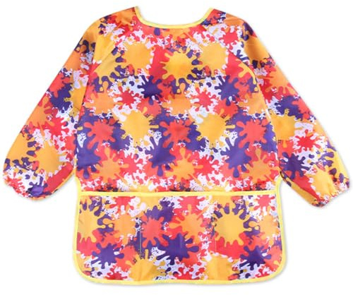 PLABBDPL Malschürze Kinder, Wasserdicht, Malkittel mit Ärmeln, Bastelschürze für Schule, Kunst, Malerei, Kochen, Essen, Labor, 2-8 Jahre, Unisex, Mehrfarbig