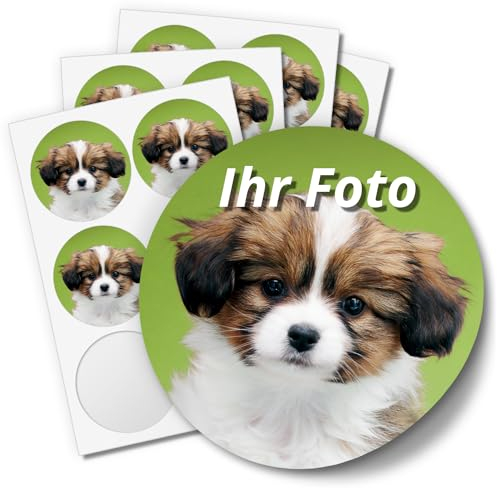 24 Foto Aufkleber mit eigenem Foto PERSONALISIERT runde Bild Etiketten mit individuellen Fotos Hochzeit Logo Baby Geburtstag Kita Schule Sticker Fotoaufkleber JGA Taufe 4cm selbst gestalten