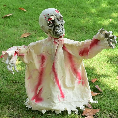 Halloween Figuren Animiert Zombie Mit Sound und Leuchten, Skelett Gruselig Animatronic Horror für Innen Outdoor Garten Party Dekoration