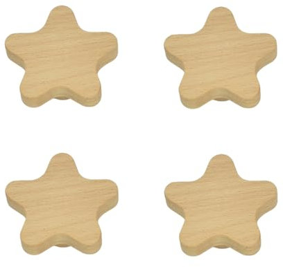SANCHAKOU Möbelknöpfe Aus Holz 4 Stück Stern Mond Buchenholzgriff Schranktür Schublade Holzgriff Schlagfreie Paste Einloch Holzgriff Stern