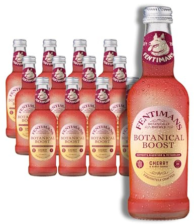 Fentimans Botanical Boost Cherry & Blood Orange - Botanically Brewed Still Soft Drink - Enriched with Vitamins & Minerals - Gluten-Free and Vegan Friendly Soft Drinks - 12 x 250ml Bottles