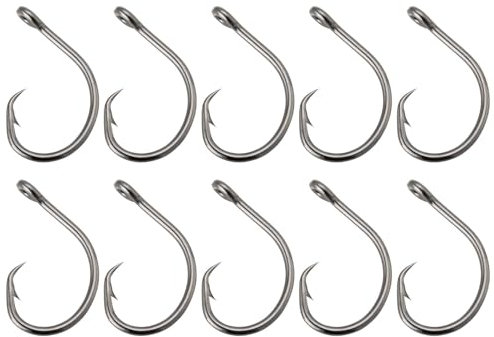 ECSiNG Angelhaken, 12/0, Kreishaken, Salzwasser, Angelhaken, große Spielhaken für Thunfisch, Heilbutt, Barsch, Dorsch, schwarze Nickelbeschichtung, 10 Stück