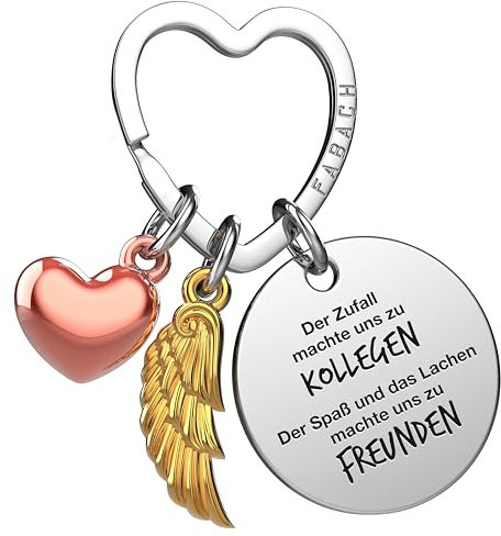 FABACH Beste Kollegin Schlüsselanhänger Schutzengel Glücksbringer mit Herz und Gravur - Abschied Kollege Abschiedsgeschenk - Geschenke Arbeitskollegin Geschenk für Kollegin mit Herz