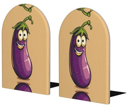 Serre-livres en bois avec base en métal - Motif aubergine - Pour livres lourds