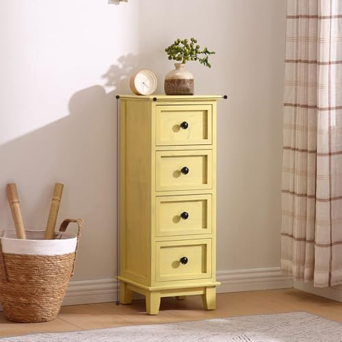 Schmale Eckkommode aus Massivholz im Retro-Stil mit 4 Schubladen für Schlafzimmer, Vintage-Stil, Farbe F