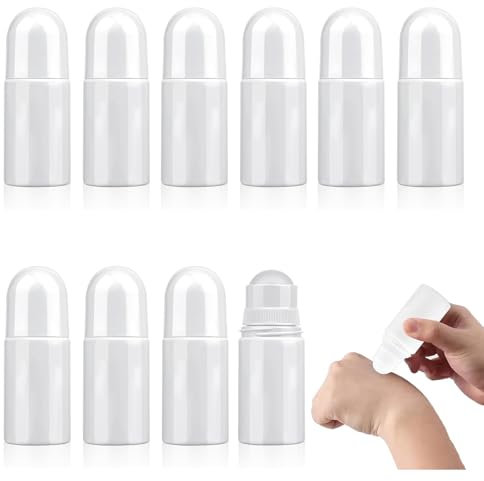 Xbessc 10 Stück 50ml Nachfüllbare Roll On Flasche Leer Deoroller zum Befüllen Kunststoff Rollerball Flaschen Weiß Leere Deo Behälter für Ätherische Öle Parfüm Hautpflegeprodukte Massagen Hautpflegepro