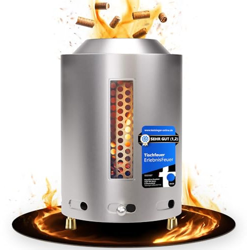 ErlebnisFeuer Tischfeuer M [rauchfrei] Outdoor-Tischkamin für Pellets & Holz - Feuerstelle für Terrasse, Balkon & Garten, Feuerschale, Feuertonne, Pelletfackel, Standfüße & Schaufenster