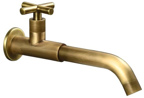 SXWYLZ Grifos para Lavabos de Baño Antiguo Grifo de Fregadero de Latón Grifo de Lavabo Agua Fria de Pared Grifo Cocina Fregadero Caño Largo Grifo Giratorio,Color Antiguo,23Cm