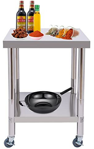 SUBKUDY Arbeitstisch Edelstahl Catering Arbeitstisch,Ervierwagen Edelstahl,regalwagen mit Rollen Lebensmittelzubereitung Tisch kommerzielle Arbeitstisch für Küche Bar Restaurant