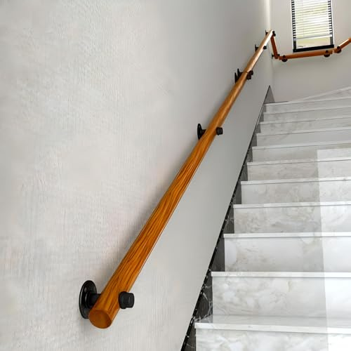 Wooden Handrails for Stairs, Non-Slip Stair Banister with Brackets, Against The Wall Elderly and Children's Safety Grab Bar Kit, for Interior Corridor Villa Building Loft (B, 150cm)