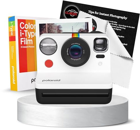 Instant Print Camera Bundle with Polaroid Now Gen 2 Instant Camera, Polaroid 8 Shot Colour i-Type Film, Clikoze Camera Lens Cloth & Tips Card