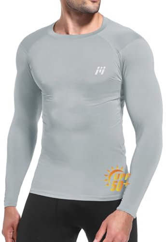 MEETWEE Men's Compression Long Sleeve Shirt, Quick Dry UPF50+ UV Base Layer Sport Top for Running, Gym & Workouts Mid-Grey