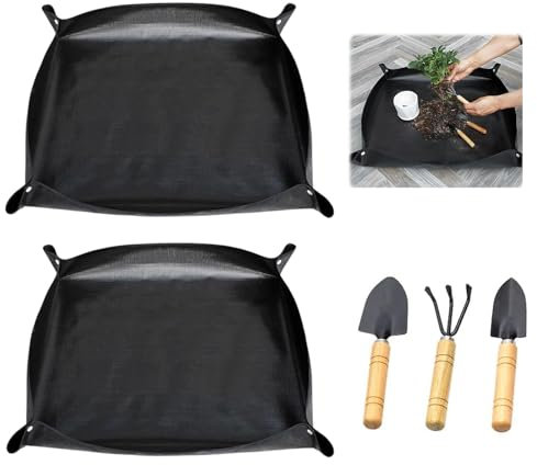 NCZCDZSW Gartenmatte Pflanzmatte 2 Stück 100 x 100cm Pflanzen Umtopfmatte mit Gartenwerkzeug Faltbar Pflanzunterlage wasserdichte Pflanzen Gartenmatte Pflanzenmatte für Pflanzen Garten Sämling Umtopf