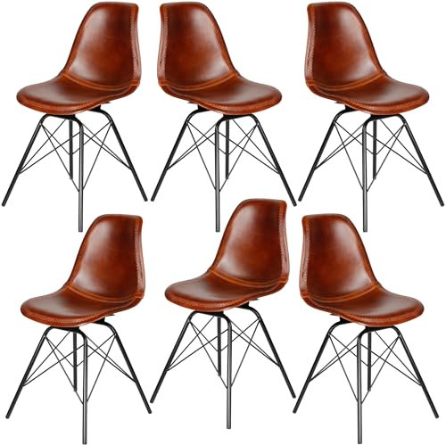 Casa Moro Essstühle Stühle Esszimmer Stuhl 6er-Set Echtleder Braun Lederstühle Sitzschale Metallgestell Wartezimmerstühle Konferenzstühle Modern