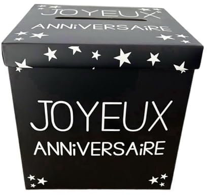 ADAMEL PARTY Urne Happy Birthday Schwarz und Weiß I Klassisch aus Karton 20 x 20 x 20 cm I Motiv Sterne Party Karten Umschläge kleine Geschenke I Erwachsene Kinder Dekoration Tisch