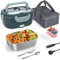 Electric Lunch Box, 80W Food Heater Portable Lunch Warmer Fast Heating with 1.5L 304SS Leakproof Heated Container, 12V/24V/230V 3 in 1 for Car Truck Office with Fork & Spoon and Insulated Carry Bag