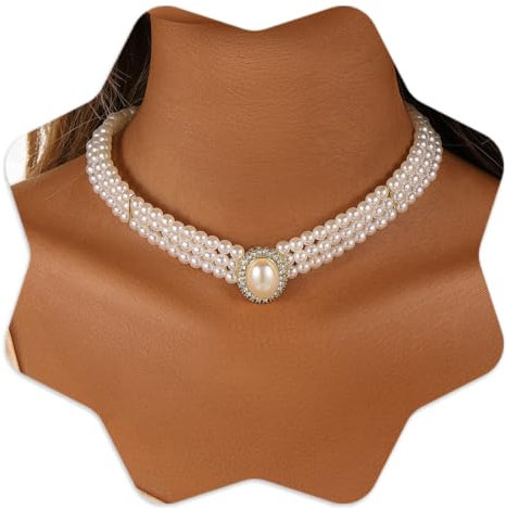 KUMSODE Mehrreihige Perlenkette Damen Hochzeits 3 reihig Perlen Choker Weiß Mehrschichtige Halskette Set Schmuck Geschenke für Frauen