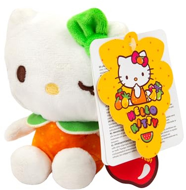 Hello Kitty Macedonia Scented Plush, 12cm Soft Toy in Orange Dress, Fruity Fragrance, Official Licensed Mini Plush, Cute Collectable Gift for Hello Kitty Fans, Suitable for Ages 4+