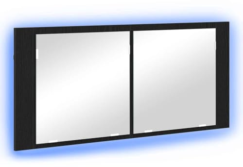 vidaXL LED Spiegel-Schrank Schwarz Eichen-Optik 100 x 12 x 45 cm