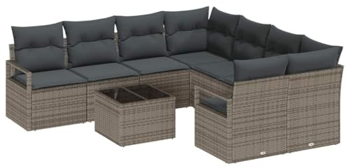 vidaXL Modulares Gartensofa-Set mit Kissen in Grau aus Poly Rattan – Wetterfestes, langlebiges und handgefertigtes Design. Perfekt für Balkone und Terrassen – Moderne Terrassenmöbel für 5-6 Personen.