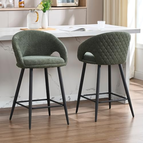 Ya-Home Tabourets de Bar Moderne avec Pieds en Métal Lot de 2 Chaise Bar en Chenille Tabouret de Comptoir avec Repose-Pieds Chaises Haute Cuisine, Vert