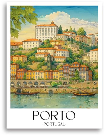 favplace Poster mit Städtemotiv Porto Portugal Premium Kunstdruck - Stadtposter bzw. Reiseposter DIN A4 bis A1 - Leinwand Städtposter - Wandbild A4