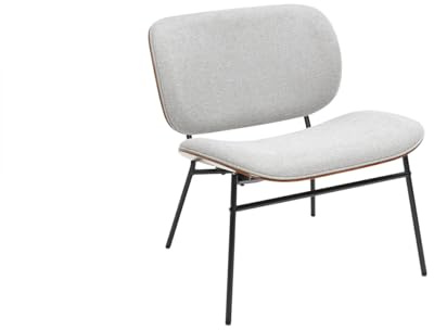 Miliboo Sessel aus Stoff mit strukturierter Samt-Optik, Grau und Metall, Schwarz Shelby