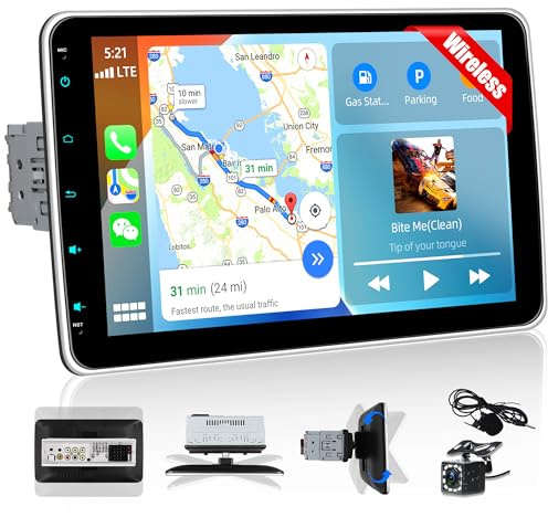 CAMECHO [CARPALY] 1 DIN YouTube Autoradio da 10'' con Schermo Rimovibile e Regolabile, WIRELESS Car Play MP5 per auto con Android Auto Bluetooth FM/RDS EQ Mirror Link +Telecamera