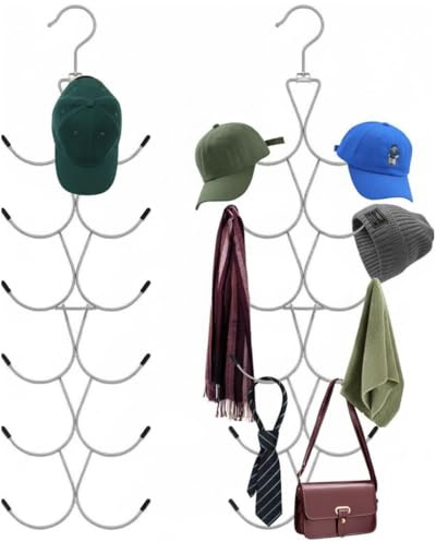 Porte-écharpes avec 12 Crochets en Silicone, Porte-Cravates Pliables en métal Cintre pour écharpes avec Crochets pivotants à 360° pour écharpes, Foulards, Ceintures, Cravates (Argent)