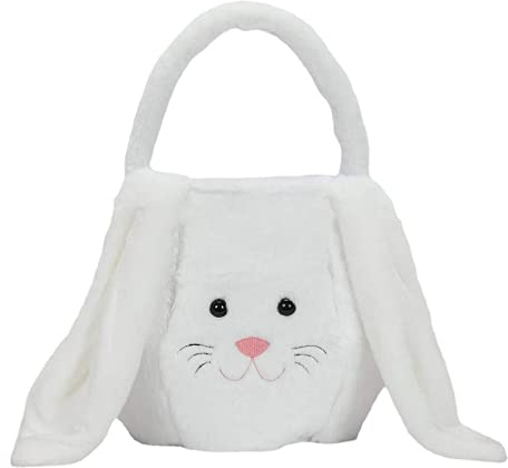 2026 Osterkörbchen Ostern-Taschen-Korb-Plüsch-Kaninchen-Geschenk-Tasche Ostern-Geschenk-Korb-Kaninchen-Eimer mit langem Plüsch-Ohr für -Dekorationen-Süßigkeits-Geschenk-Taschen (White, One Size)