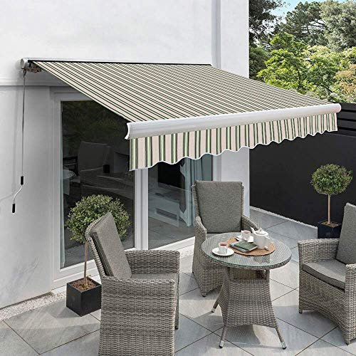 Primrose 2.5m x 2.0m Manual Awning Full Cassette DIY Patio Awning Gazebo Canopy Waterproof UV Protection Complete with Fittings and Winder Handle Multi Stripe