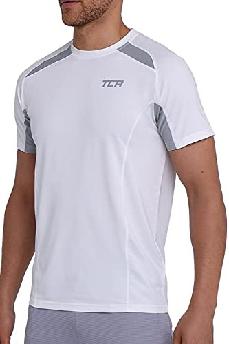 TCA Quick Dry T Shirt Gym Top for Men Short Sleeve Running Top Mens Gym Clothes Sports Active wear, Lightweight Breathable Moisture Wicking Clothing - White, M