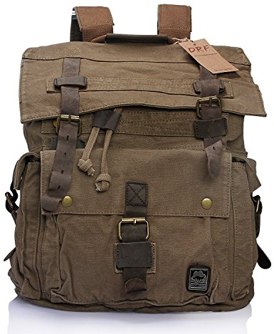 DRF Canvas Rucksack für Freizeit Unisex Vintage Backpack Wandern #BG-09 (Grün)
