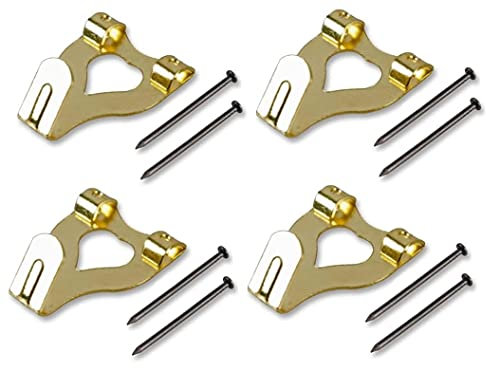 Merriway BH04782 (10 Pcs) EB Brass Plated Double No. 3 Picture Hooks - Pack of 10 Pieces, Yellow