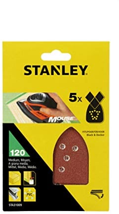 Stanley Mouse Schleifpapier (Körnung K120, grob gekörnt, mit Klett-Fix, passend für Black+Decker Kompakt-Mouse) STA31009