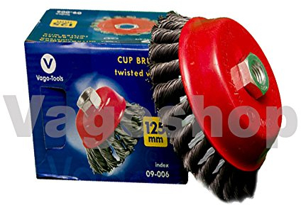 Vago-Tools 3x Topfbürste Drahtbürste 125 mm gezopft Hartmetall Stahldraht (SS) M14 x 2,0, 0,5 mm, 25 mm, Max. 6500 u/min, Für Flex oder Winkelschleifer